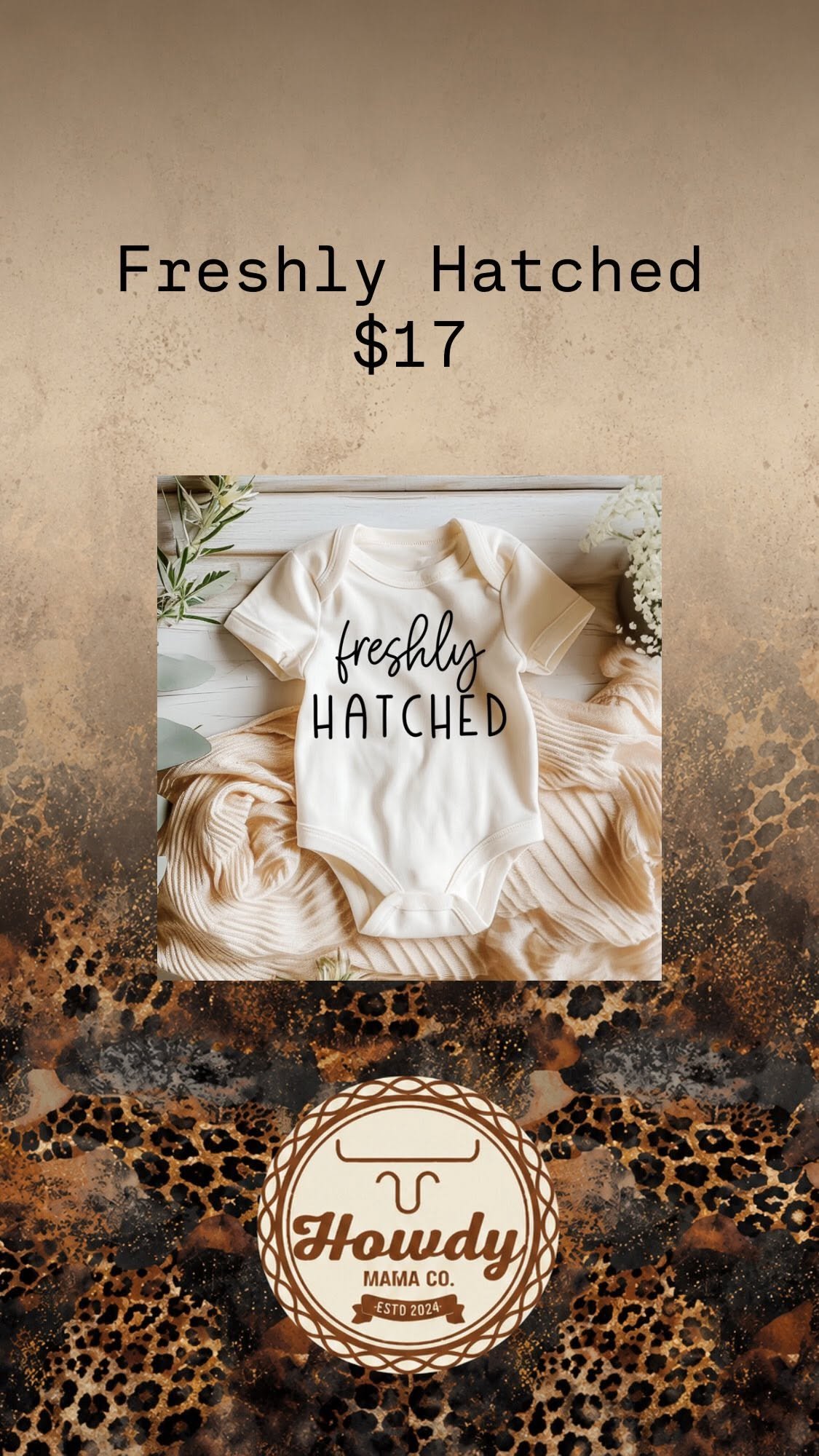 Freshly Hatched cream onesie in script lettering